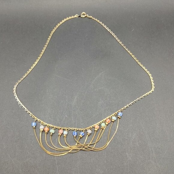 Small Gold Plated Fringe Necklace with Smal Beads - Picture 1 of 5